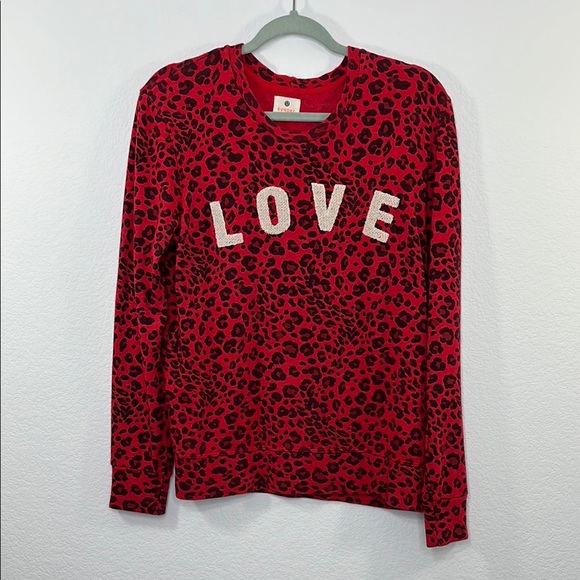 SUNDRY Leopard Print LOVE‎ Sweatshirt Red Size M - Picture 2 of 8